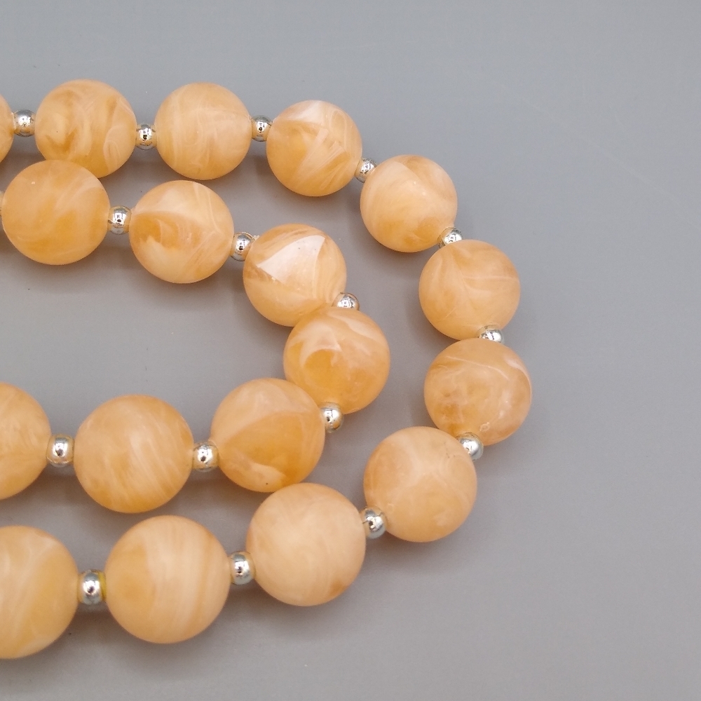 Coral Colored Marbled Gold Bead Necklace - Picture 10 of 14